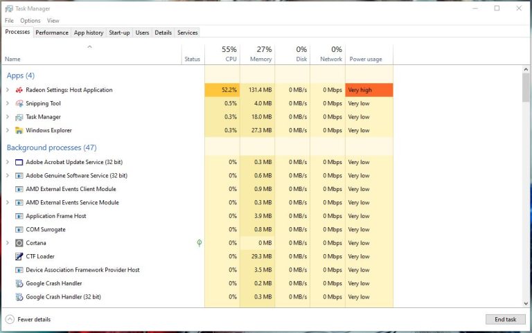 Radeon software host application нагружает процессор