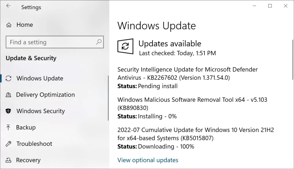 Windows 10 KB5015807 update