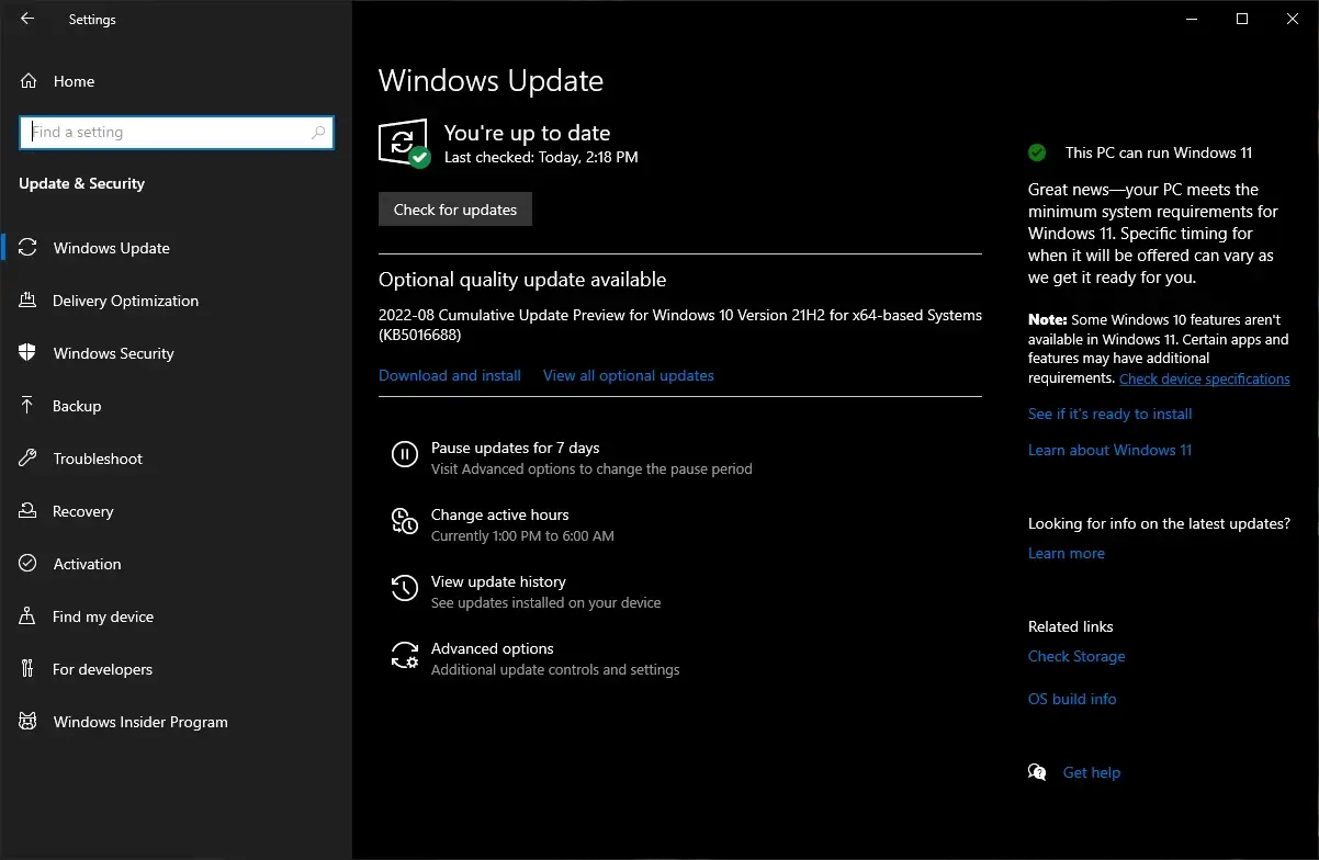 Windows 10 Update KB5016688